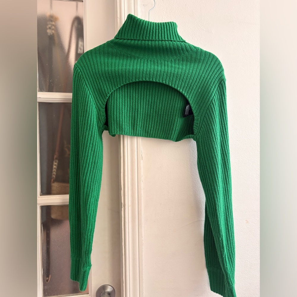 H&M Vibrant Green Ribbed Turtleneck Sweater